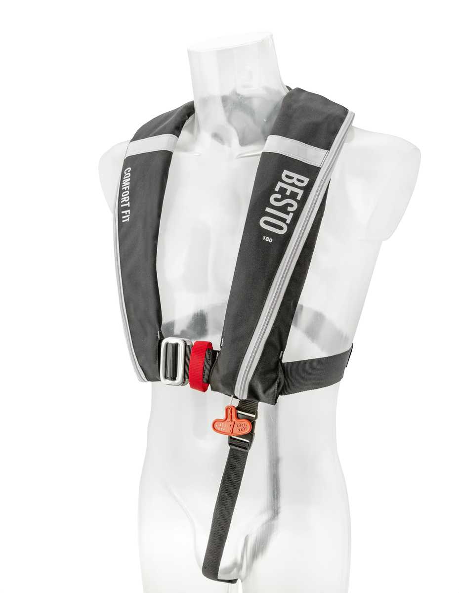 Besto Comfort fit 180N MH automatisch reddingsvest met harnas zwart/grijs - Image 2