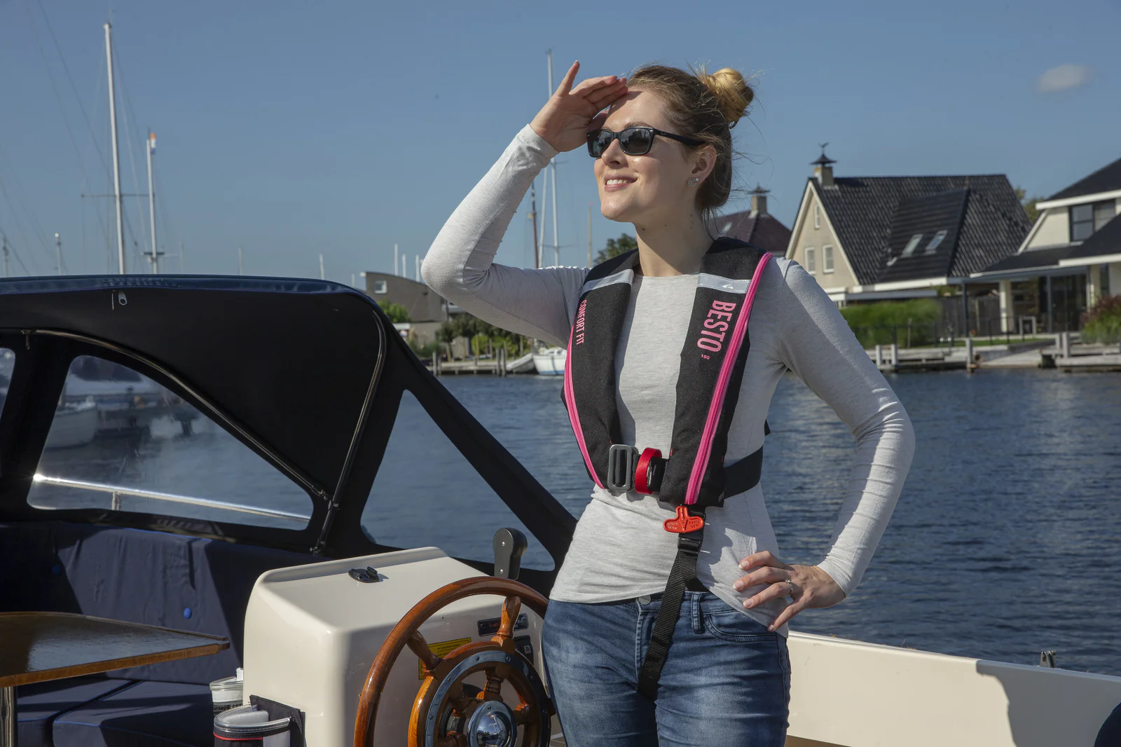 Besto Comfort fit 180N MH automatisch reddingsvest met harnas zwart/roze - Image 4