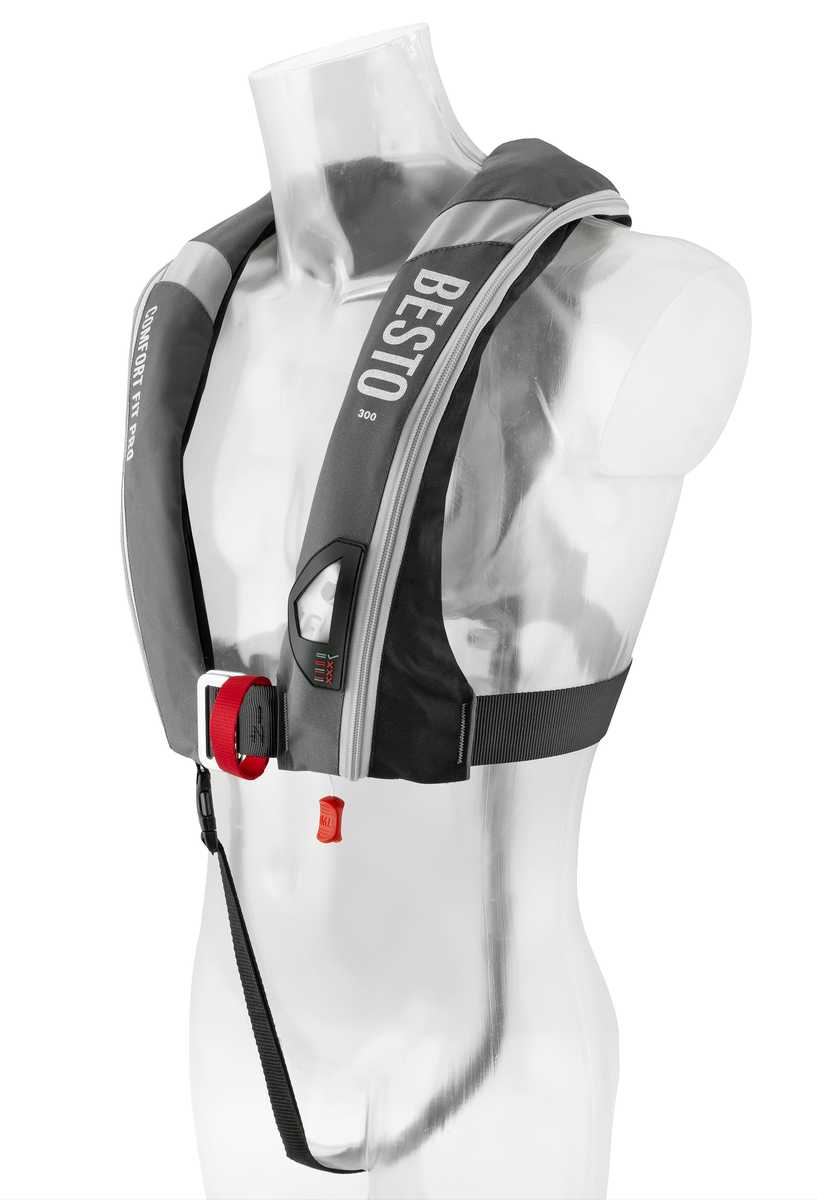 Besto comfort fit Pro 300N MH automatisch reddingsvest met harnas antraciet/zwart - Image 2