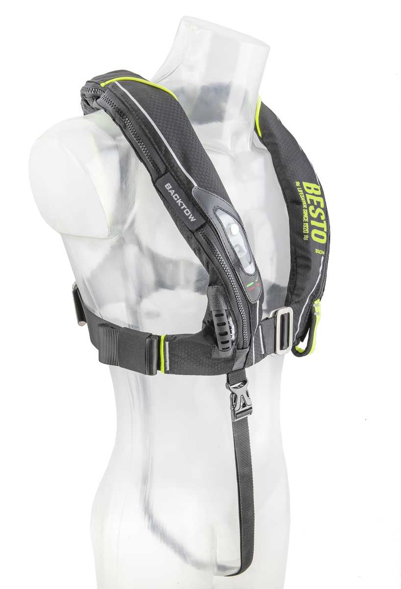 Besto Ultimate Backtow 300N MH automatisch reddingsvest met harnas zwart/geel - Image 3
