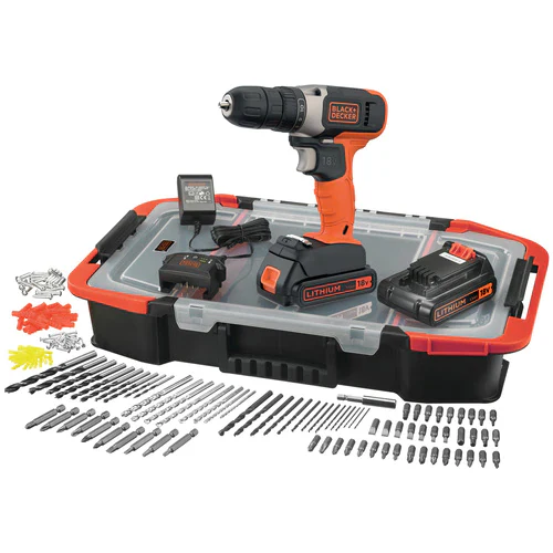 Black&Decker BCD001BAST-QW 18 Volt Schroef/-boormachine met 2 accu's, 160 ccessoires, box - Image 2