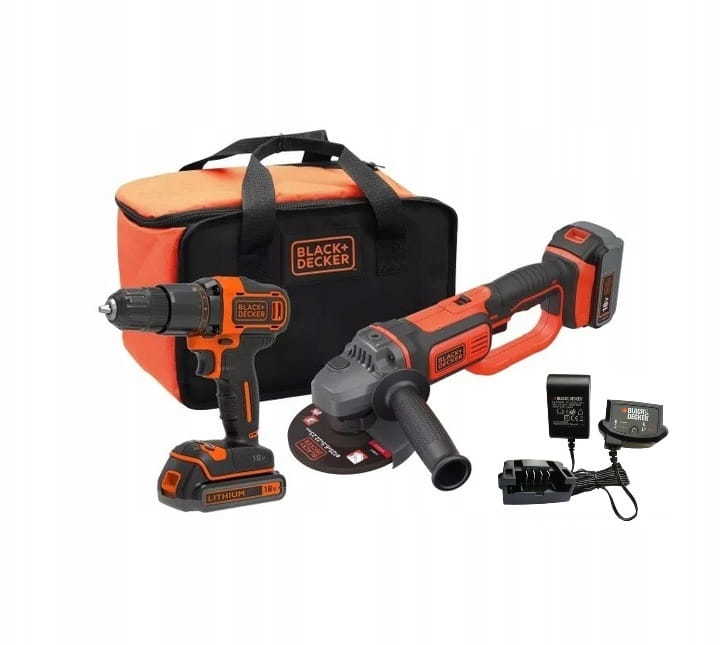 Black&Decker BCK24D1M1S-QW haakse slijper met schroef-klopboor machine en 2 accu's