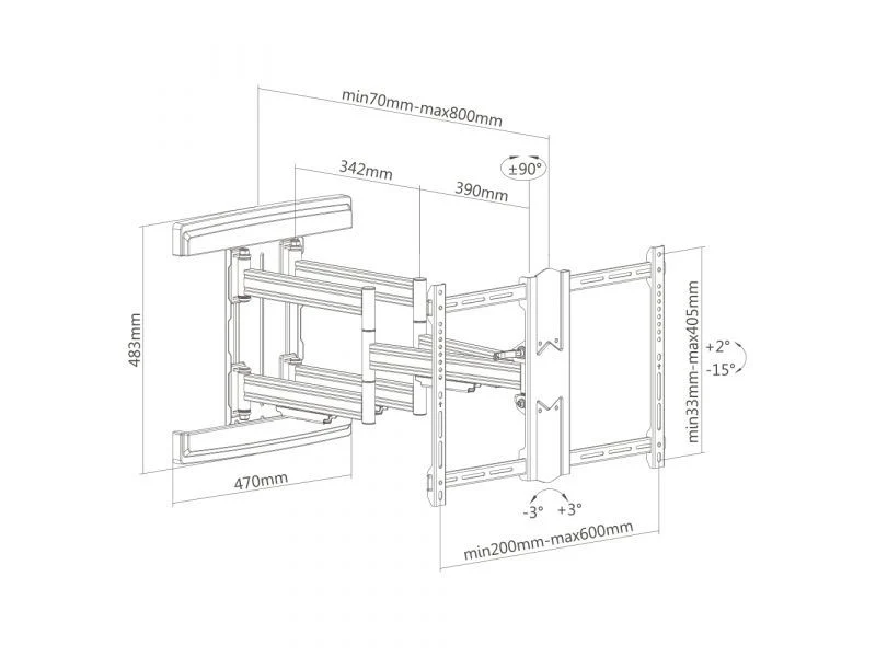 Cavus WME602 TV muurbeugel 180 graden draaibaar, geschkt voor 37-80 inch - Image 6