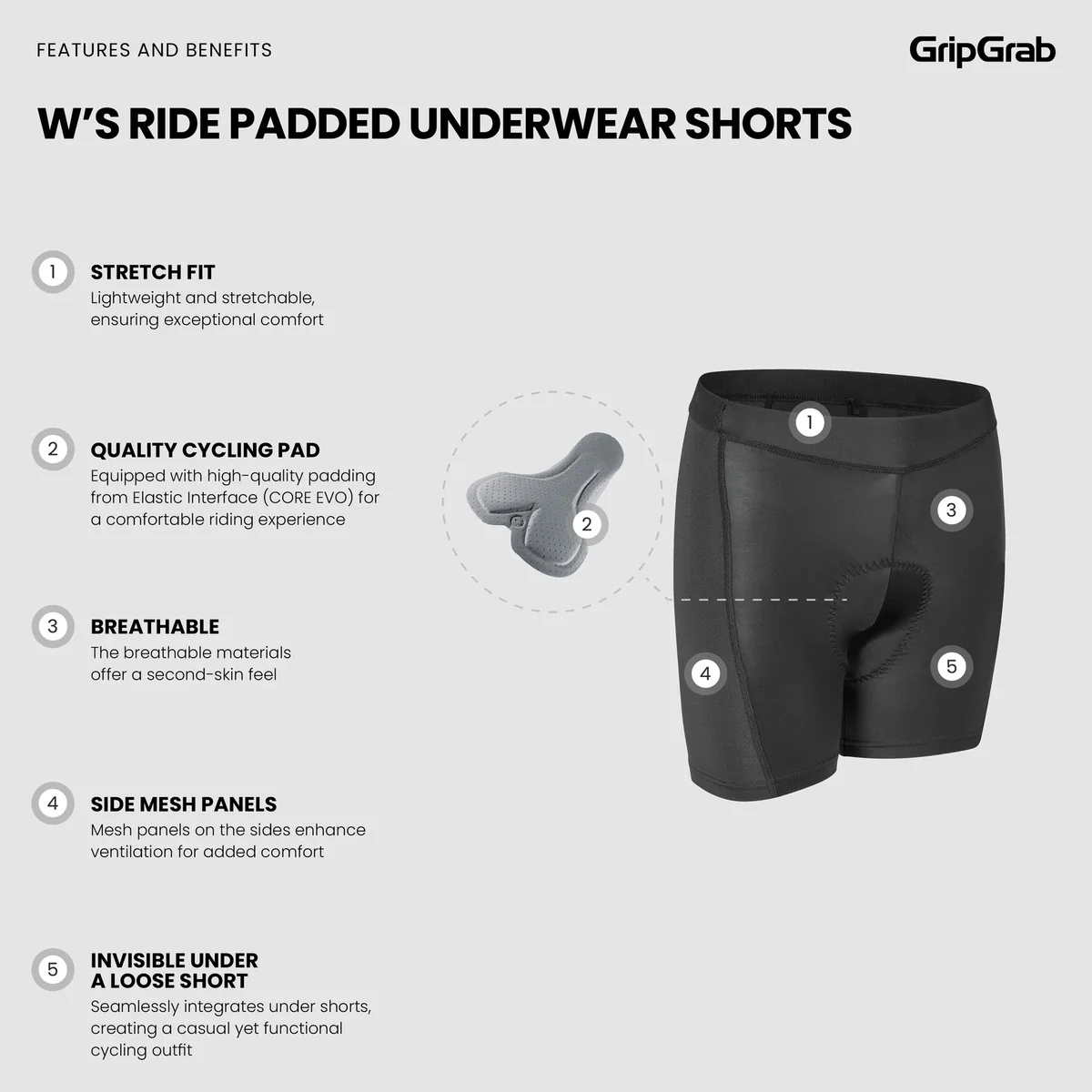 GripGrab W's RIDE Liner Fietsonderbroek Dames - Zwart - Image 7