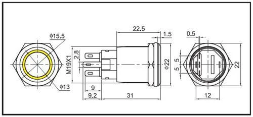 Hollex Aan/Uit Drukknop RVS 12V LED wit - Image 2