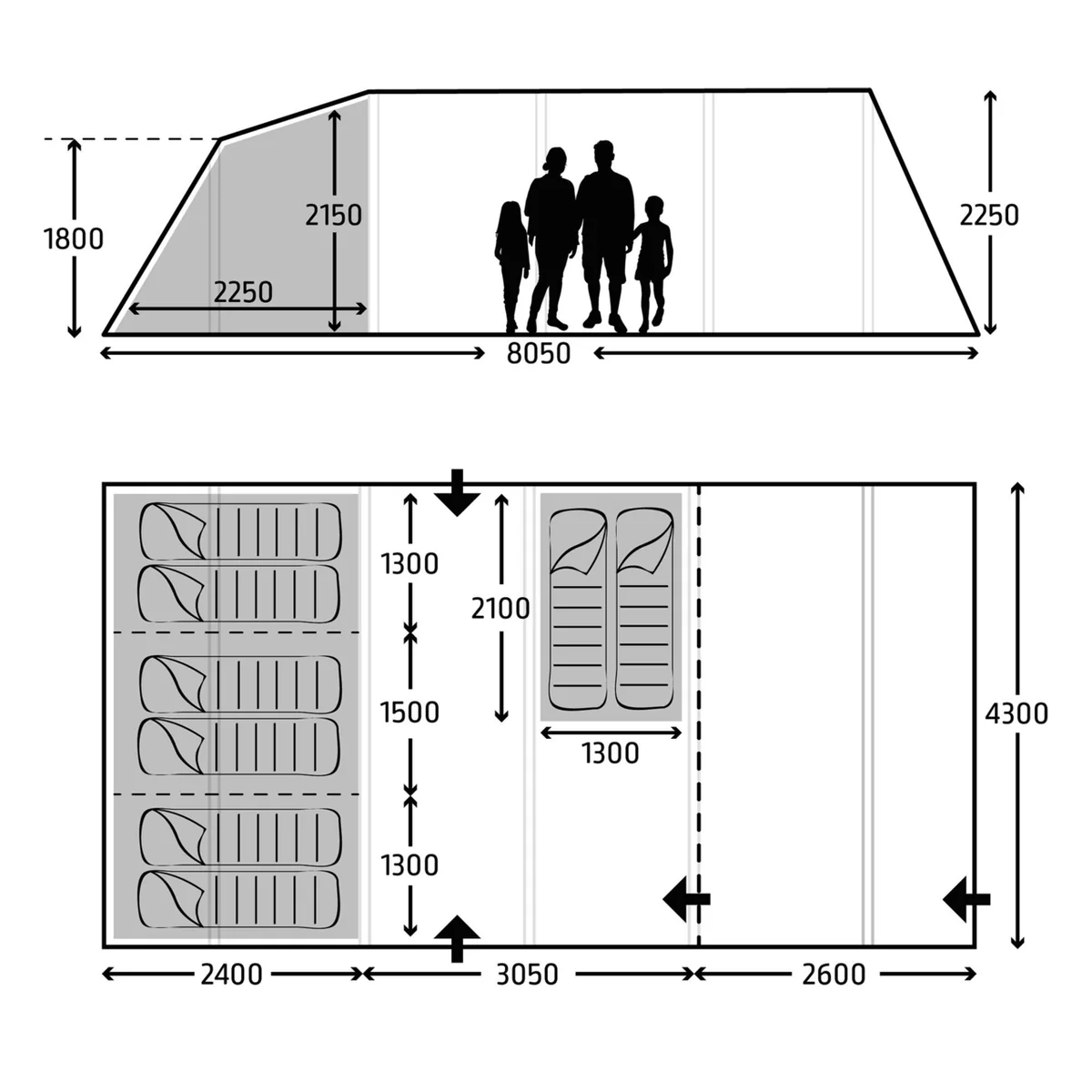 Kampa Studland 8 AIR opblaasbare familie Tunneltent, geschikt voor 4-8 personen - Image 3