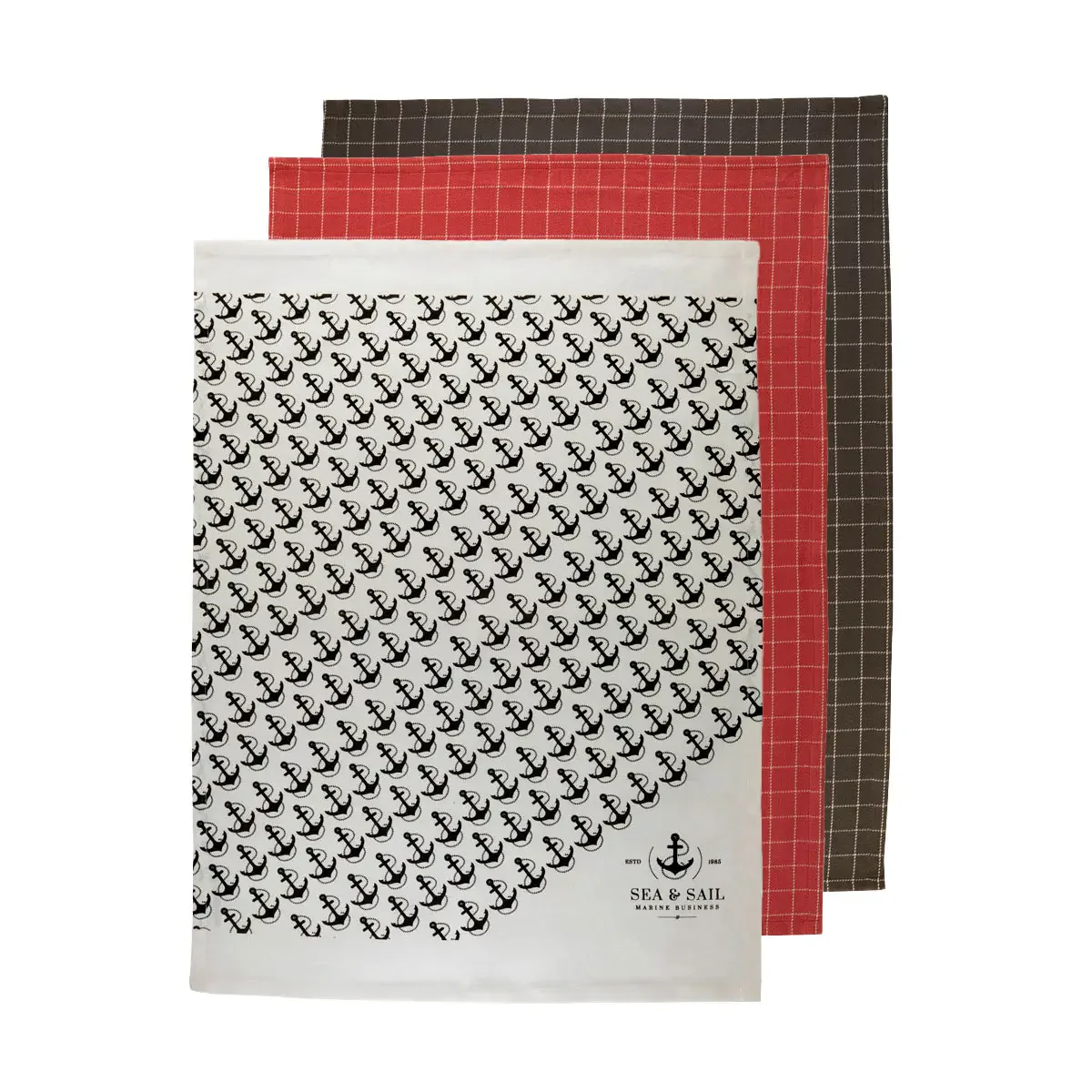 Marine Business Vitamin Sea Theedoeken 70x50 cm - Rood/Bruin/Wit (set van 3)
