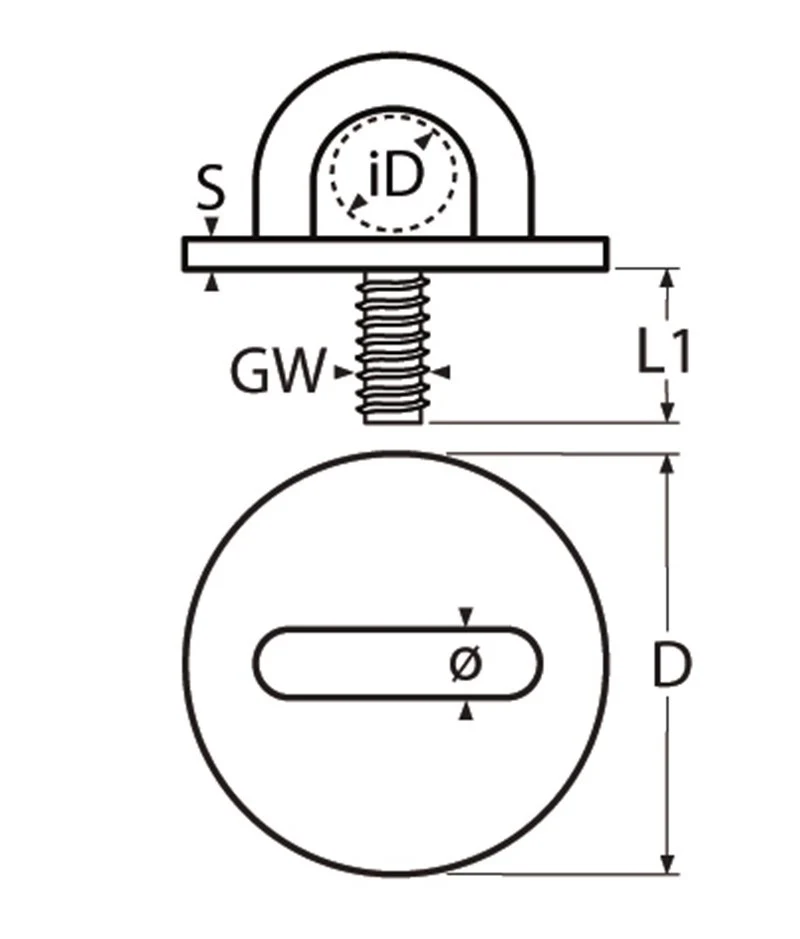 Marinetech Dekoog Rond 5mm / M6 met ronde grondplaat 33mm en draadeinde M6 - Image 2