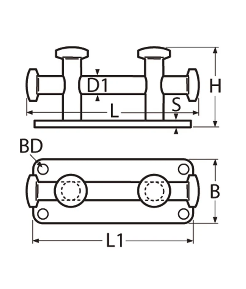 Marinetech Dubbel Kruisbolder 150mm voetplaat 60x150 mm - Image 2