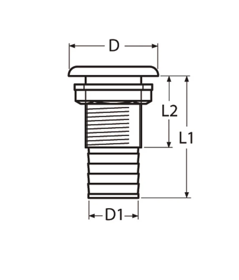 Marinetech Huiddoorvoer RVS 3/4" met Ø19mm slangthule - Image 2