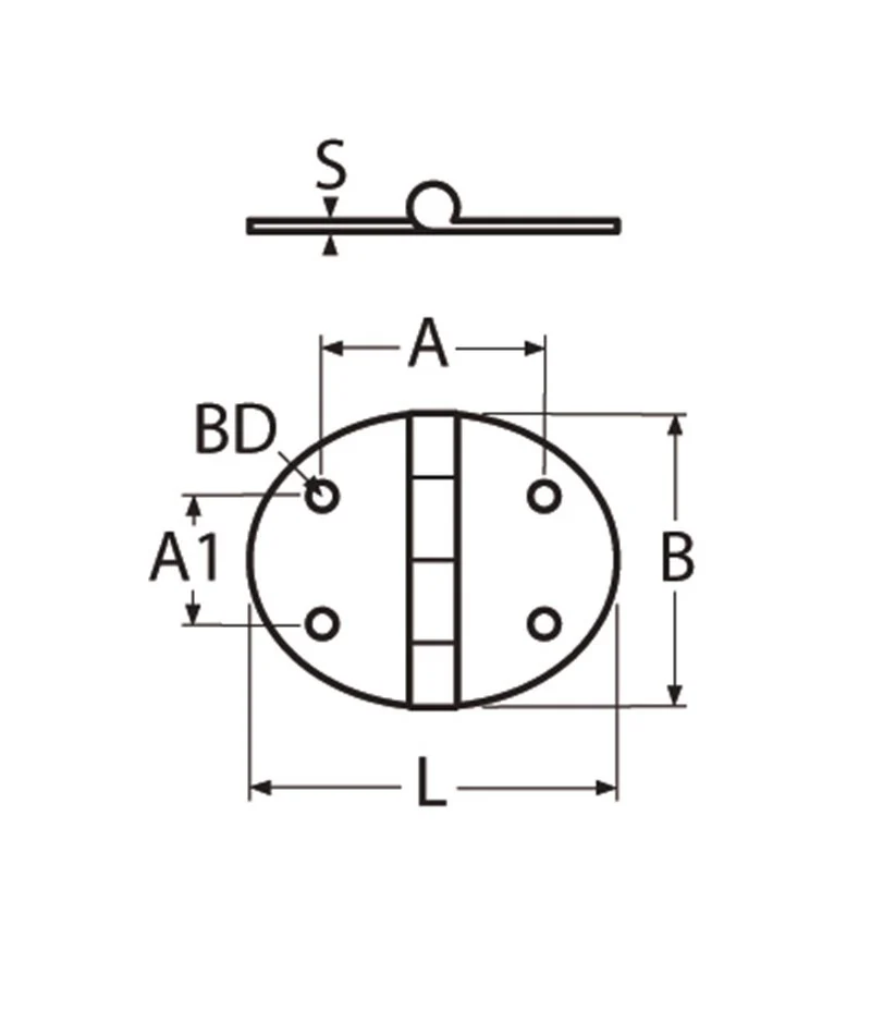 Marinetech Scharnier (ovaal) afmetingen l x b x dikte: 67x48x2mm - Image 2
