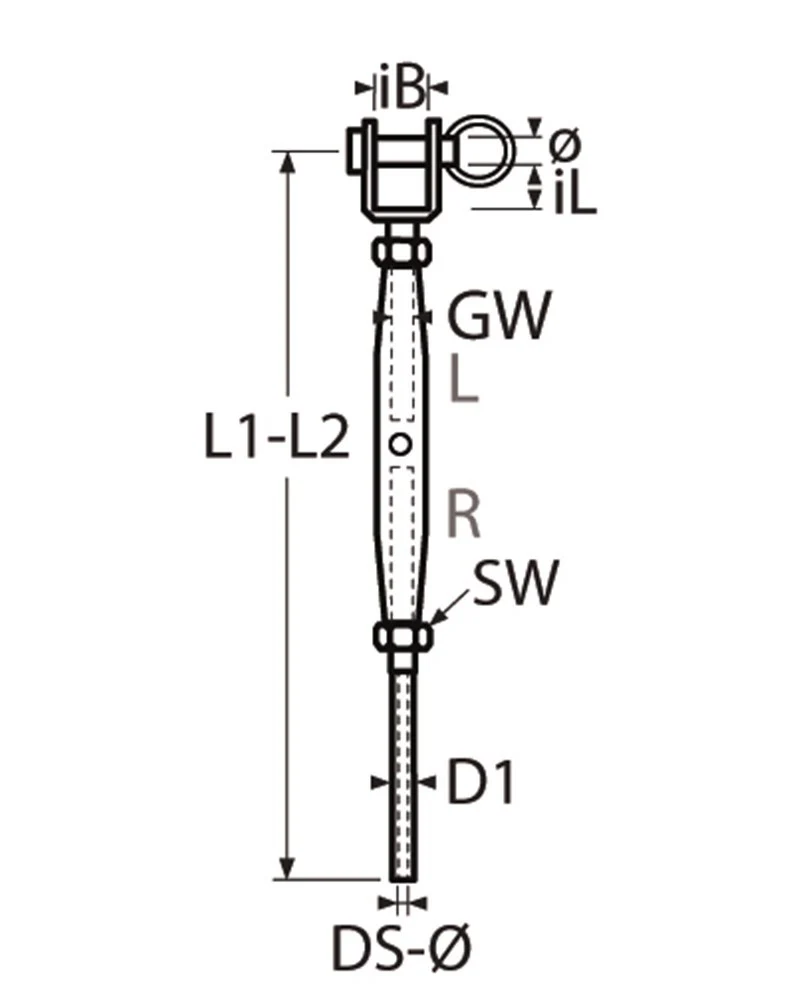 Marinetech Wantspanner M10 met Gaffel en Walsterminal Gelast BL: 3500kg - Image 2