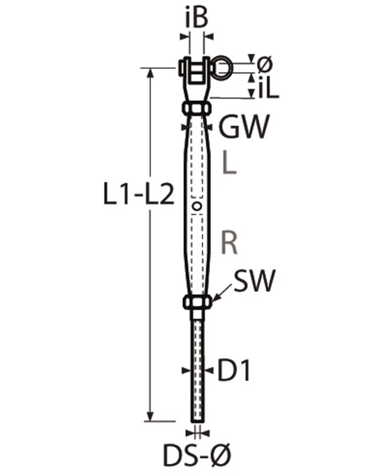 Marinetech Wantspanner M12 met Walsterminal en Gaffel, gedraaid, touw 6mm - Image 2