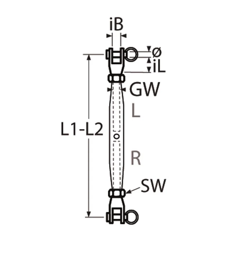 Marinetech Wantspanner M5 Gaffel-Gaffel Gedraaid BL: 100kg - Image 2
