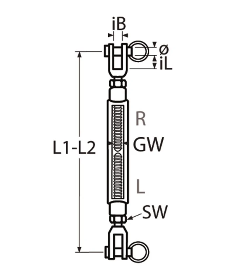 Marinetech Wantspanner M5 Open Gaffel-Gaffel BL: 500kg - Image 2