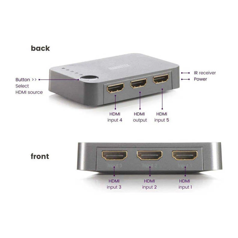 Marmitek Connect 350 UHD 2.0 HDMI auto switch | 5 in / 1 out | 3D | UHD | HDMI 2.0 - Image 5
