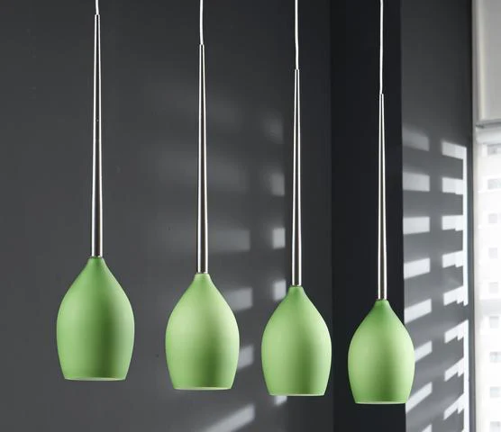 Mioni VETRO hanglamp met 4 glazen kelken en RVS-buis