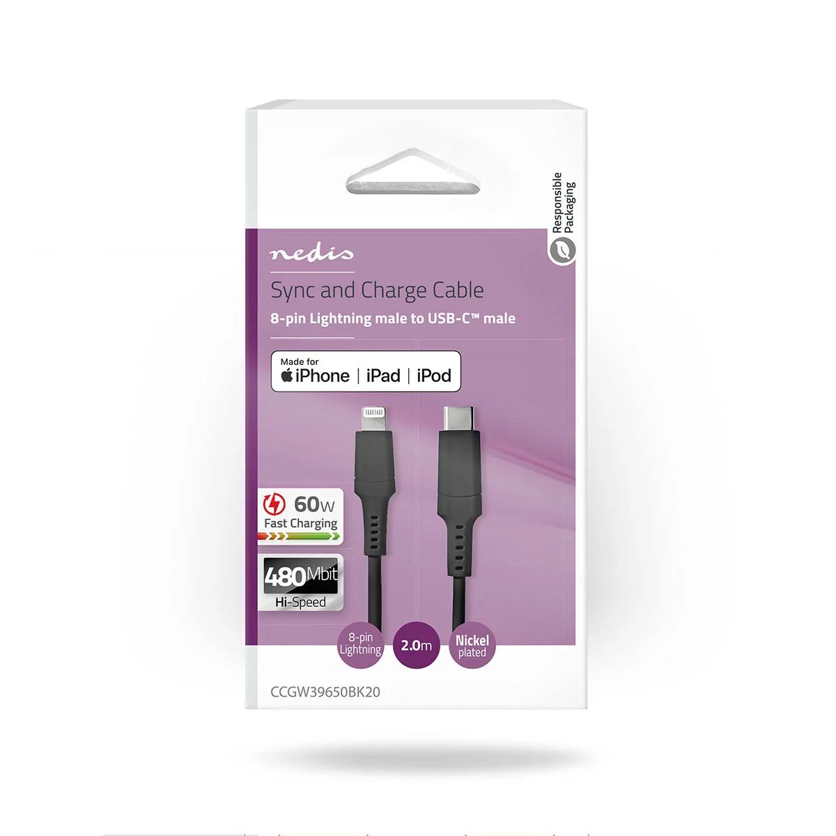 Nedis Lightning Kabel Apple Lightning 8-Pins naar USB-C Male - Image 4
