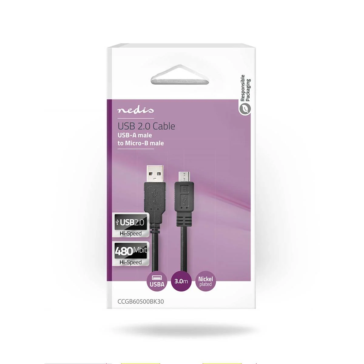 Nedis USB kabel USB-A Male naar USB Micro-B Male, lengte kabel 3 meter - Image 3