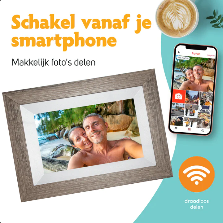 Pora & Co Digitale fotolijst 8 inch met Wifi en Frameo app donkerbruin - Image 4