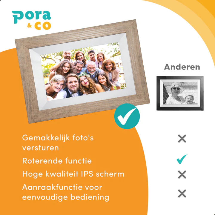 Pora & Co Digitale fotolijst 8 inch met Wifi en Frameo app lichtbruin hout - Image 3