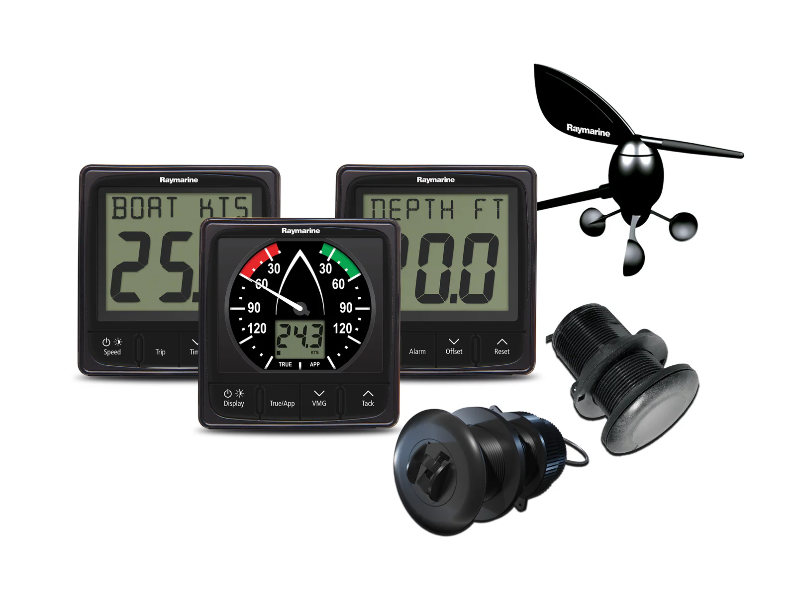 Raymarine i50 en i60 pakket wind, snelheid en diepte inclusief transducers