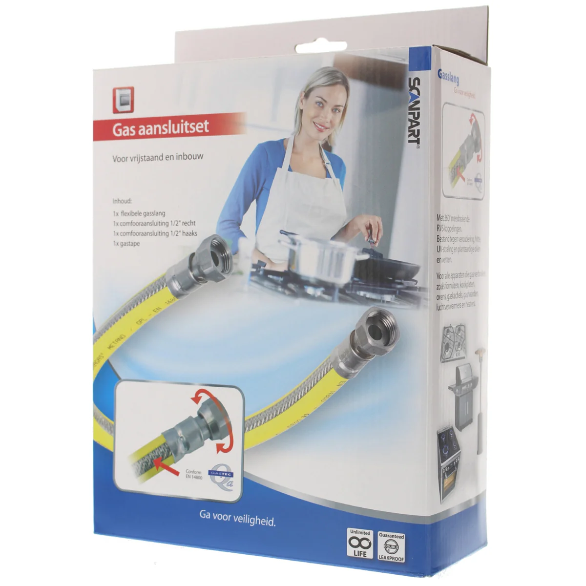 Scanpart flexibele gasslang 75cm compleet met 360 graden meedraaiende RVS koppelingen - Image 2