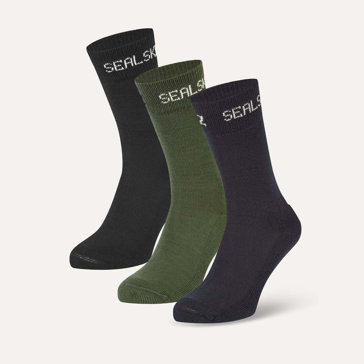 SealSkinz Suffield 3-pack merinowol fietssokken zwart/navy/groen