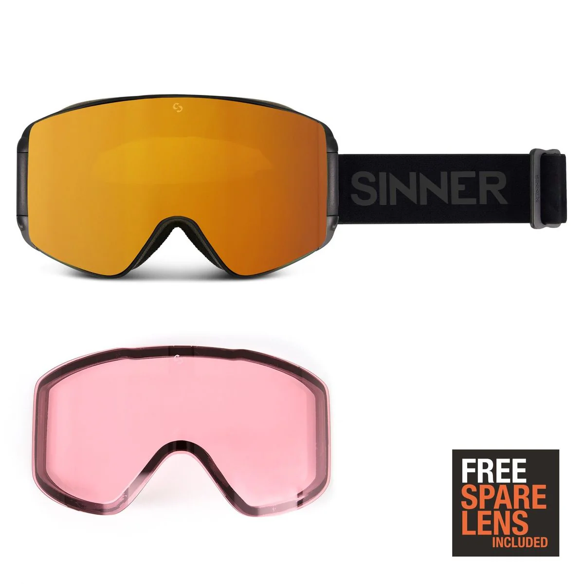 Sinner AURA skibril mat zwart/oranje + extra roze S1 lens - Image 3