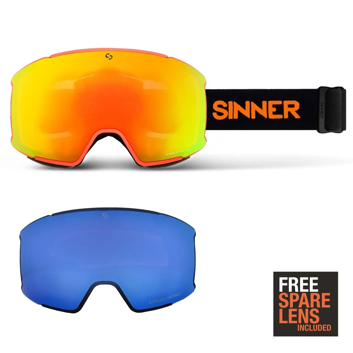 Sinner BOREAS Skibril + Extra Oranje S1 Lens - Mat Oranje/Blauw - Image 3