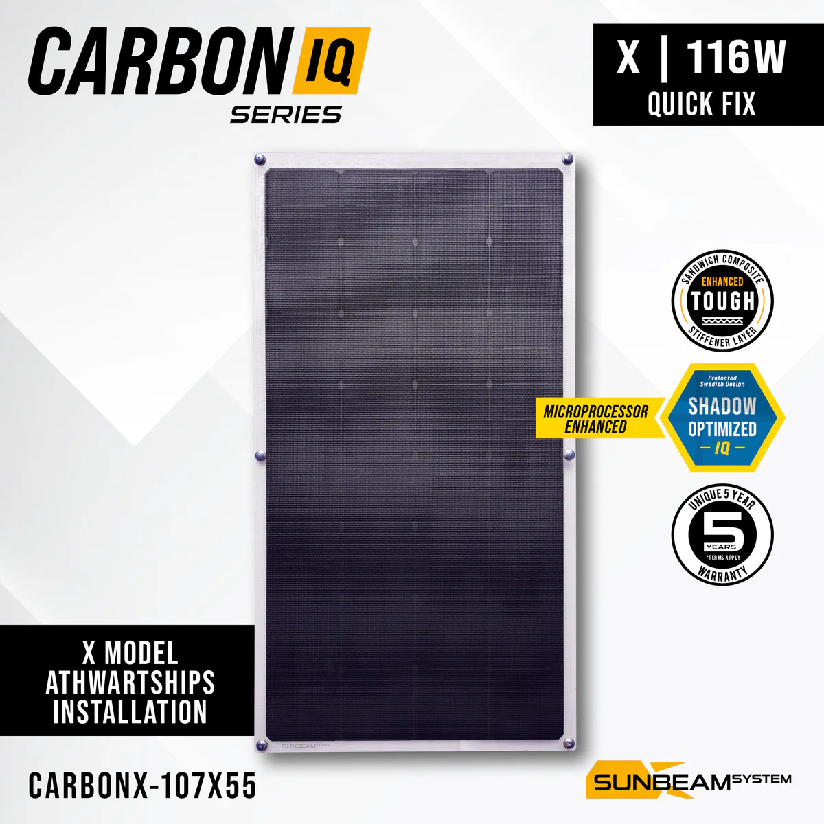 SUNBEAMsystem Carbon IQ 116W Zonnepaneel 1078 x 554 mm (Athwartships) - Image 2