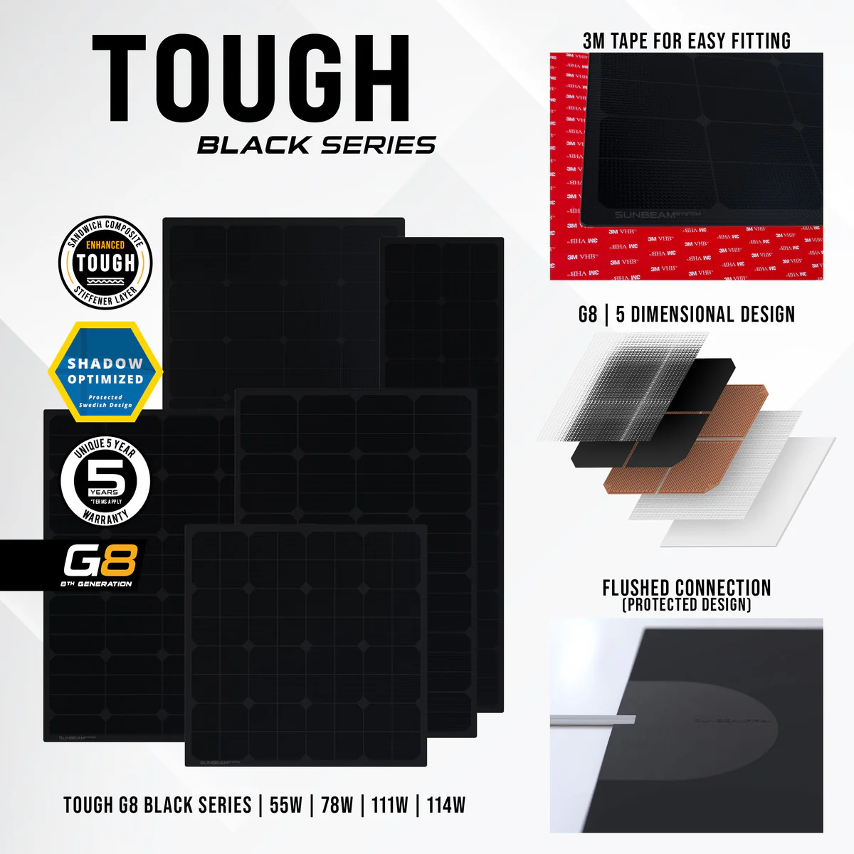 SUNBEAMsystem Tough G8 55W Overloopbaar Zonnepaneel 540 x 540 mm - Zwart - Image 4