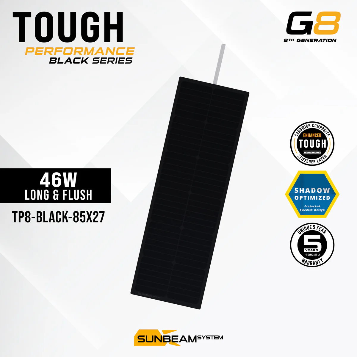 SUNBEAMsystem Tough G8 Performance 46W Long Overloopbaar Zonnepaneel 850x277 mm - Zwart - Image 2