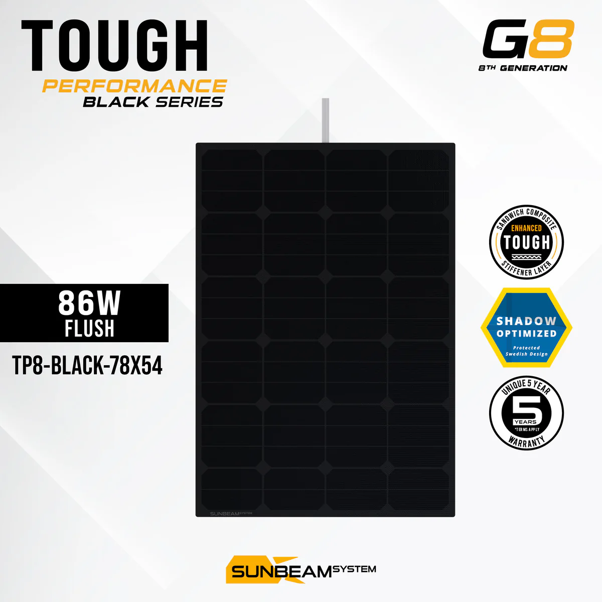 SUNBEAMsystem Tough G8 Performance 86W Overloopbaar Zonnepaneel 778x540 mm - Zwart - Image 3