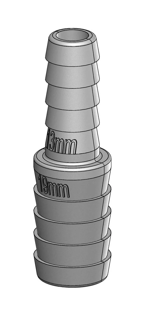 TruDesign Verbinder 19 mm - 13 mm versmaller met 2 tule einden wit kunststof