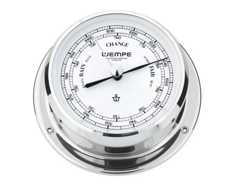 Wempe Skiff Barometer verchroomd messing Ø 110 mm x 42 mm